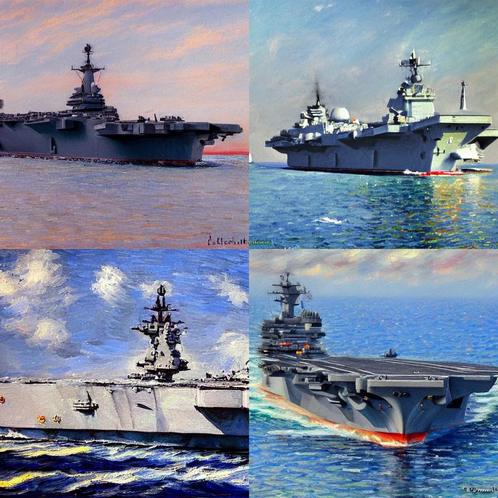 Prompt: Queen Elizabeth Class aircraft carrier, painting impressionism