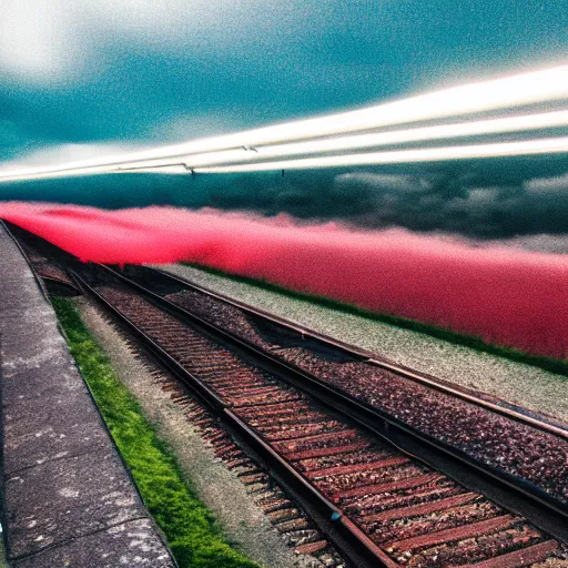 Prompt: train vagon flying through the red clouds