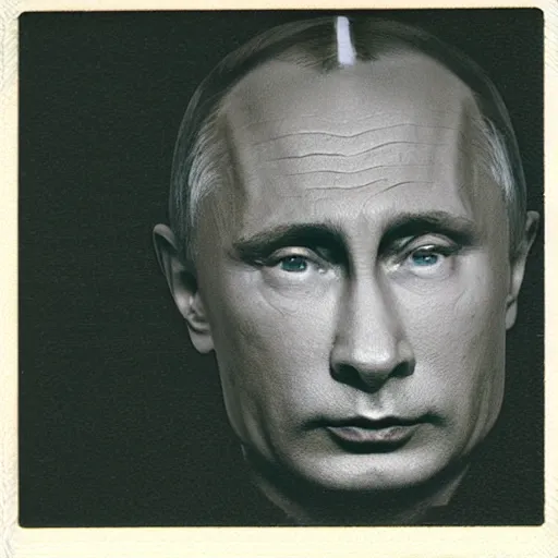 Prompt: vladimir putin, found in cave corner, polaroid black and white picture, 1 9 th century, scary horrifying