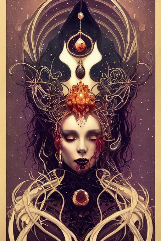 Image similar to jeweled Crown, other worldly, cruel and dark, art nouveau, by Anato Finnstark, Tom Bagshaw, Brom