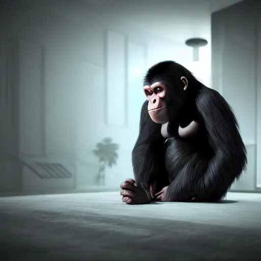 Image similar to ultra realistic bored ape nft, dark cinematic, volumetric, realistic, 3 d render, realistic render, cinematic lighting, volumetric lighting, atmospheric, cinematic, unreal engine 5, unreal engine render, octane render, hd, photorealism, hyper realistic, photo, 8 k