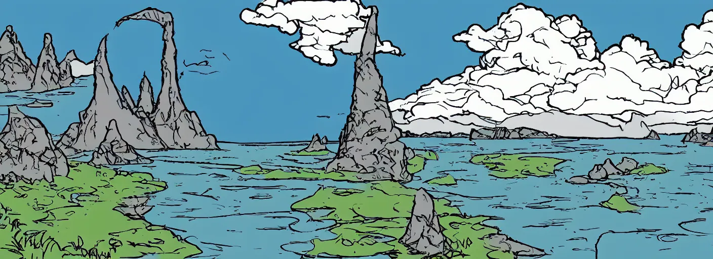 Prompt: a cell shaded cartoon of the edge of the world