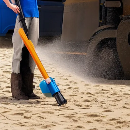 Image similar to anakin skywalker vacuuming the beach to remove sand