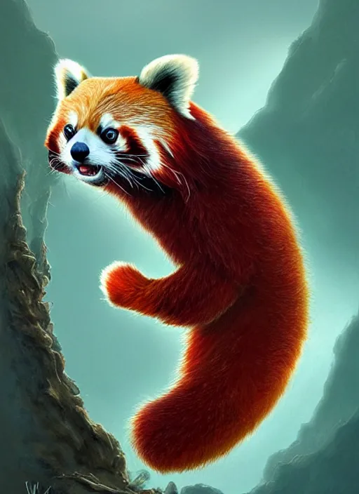 Image similar to red panda, fantasy, surreal, highly detailed, digital painting, artstation, concept art, illustration, art by patrick james woodroffe!!!