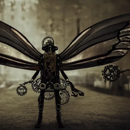 Prompt: steampunk butterfly with mechanical wings, dark style, moody, darkness, dark atmospheric, octane render, unreal engine, insanely intricate and detailed, ultra realistic