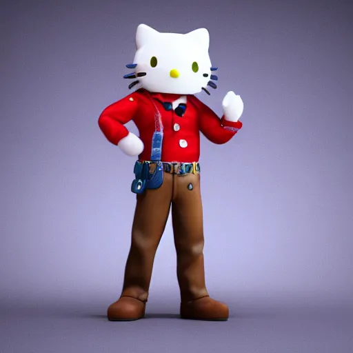 Image similar to Hello Kitty as cowboy, figurine, blender, octane render, 8K, studio lighting, detalied, CGSociety,