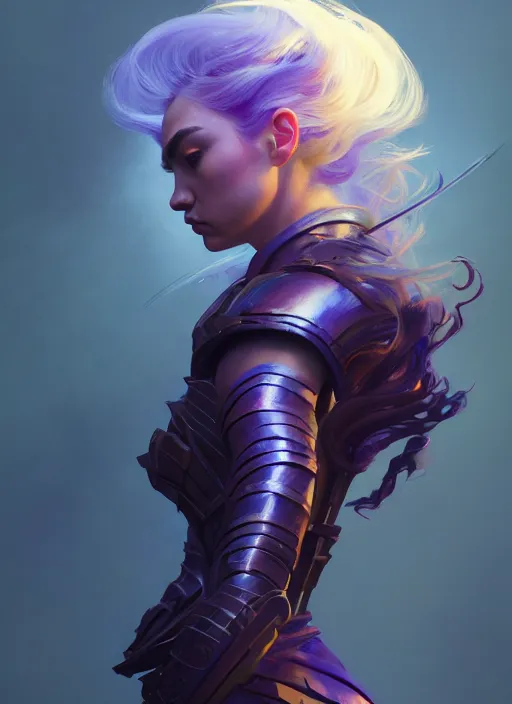 Image similar to side portrait, imogen poots, paladin, fantasy, gloomhaven, luminescent, organic painting, matte painting, bold shapes, hard edges, gaudy colors, octane render, unreal engine, by greg manchess, huang guangjian, gil elvgren, sachin teng, greg rutkowski, jesper ejsing, ilya kuvshinov