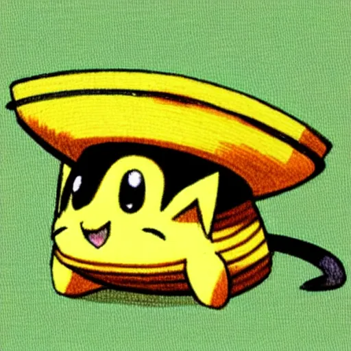 Prompt: Pichu wearing a straw hat by Ken Sugimori