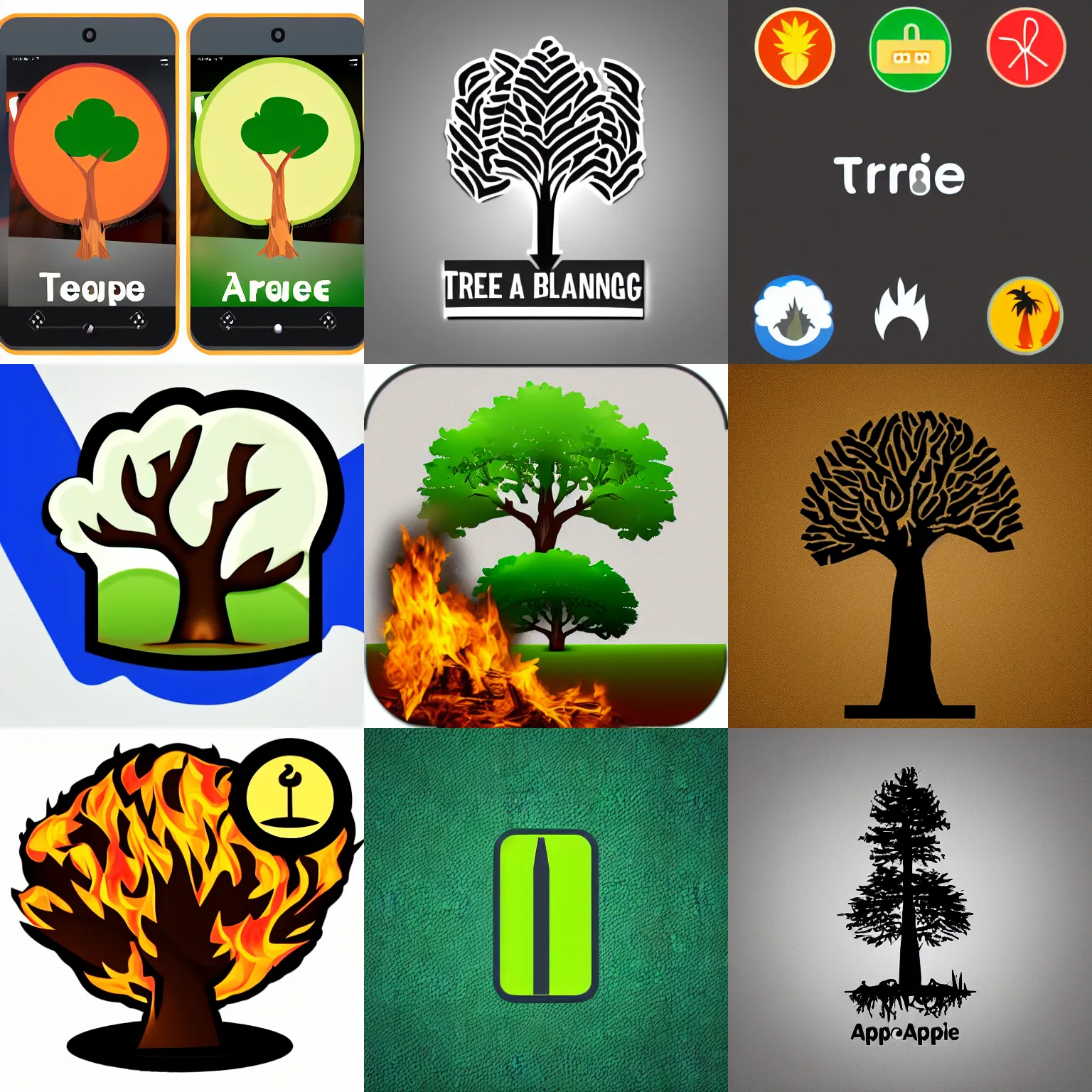 Prompt: an app logo for a tree burning related app