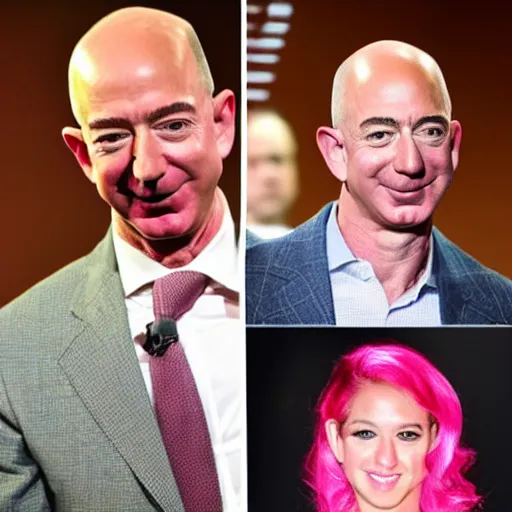 Prompt: jeff bezos with lush, pink hair
