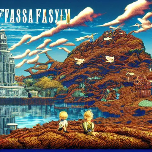 Image similar to Final Fantasy 6 Poster ,Highly Detailed, 8k, HD, 6 Poster art designed by Rob Gonsalves