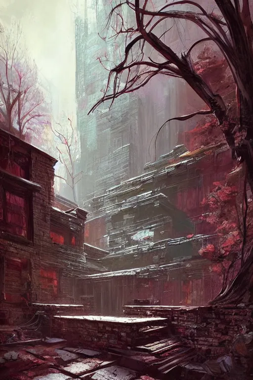 Image similar to (((((a ramshackle Manhattan brick brownstone deep in the forest))))) by Eddie Mendoza!!!!!!!!!!!!!!!!!!!!!!!!!!!