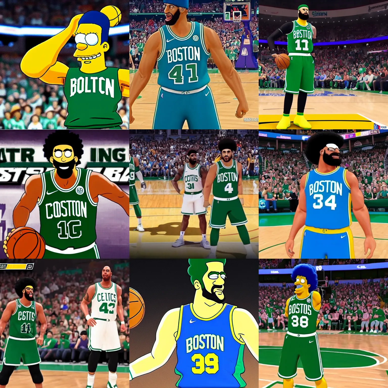 Prompt: boston celtics marge simpson in nba 2 k 2 1, ps 4, gameplay