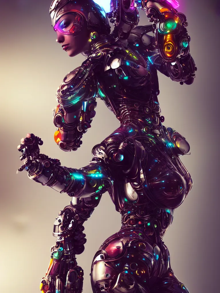 Prompt: full lenght shot, super hero pose, woman in biomechanical dress, inflateble shapes, wearing epic bionic cyborg implants of different colors, masterpiece, intricate, biopunk futuristic wardrobe, highly detailed, artstation, concept art, background galaxy, cyberpunk, octane render