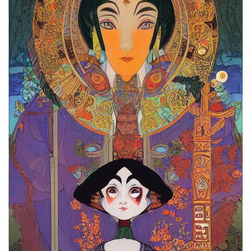 Image similar to detailed ivan bilibin and edmund dulac and ilya kuvshinov and katsuhiro otomo inspired print