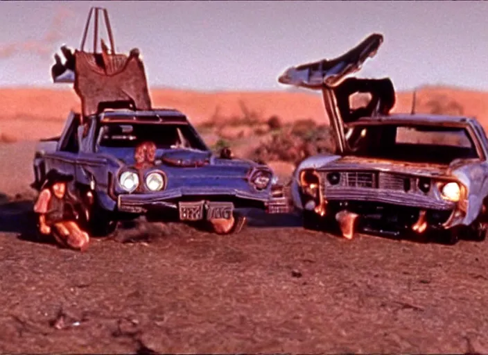 Image similar to El Camino scene from the 1979 science fiction film Muppet Mad Max