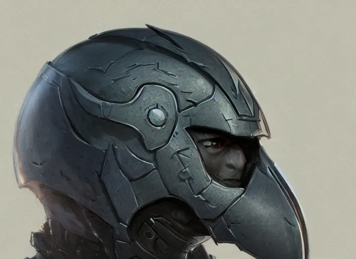 Image similar to portrait of raven themed helmet. concept art contest winner by bungie and greg rutkowski ( 2 0 0 7 ).