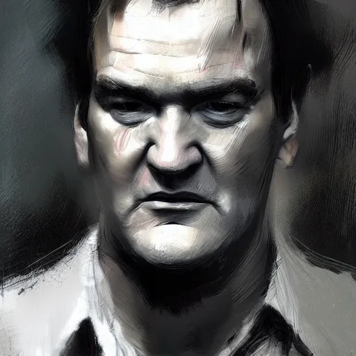 Prompt: A realistic hyperdetailed wide-shot digital oil portrait painting of an quentin tarantino in the style of Guy Denning, Ruan Jia, and Craig Mullins. Trending on ArtStation, DeviantArt, and Instagram. CGSociety Digital art. quentin tarantino.