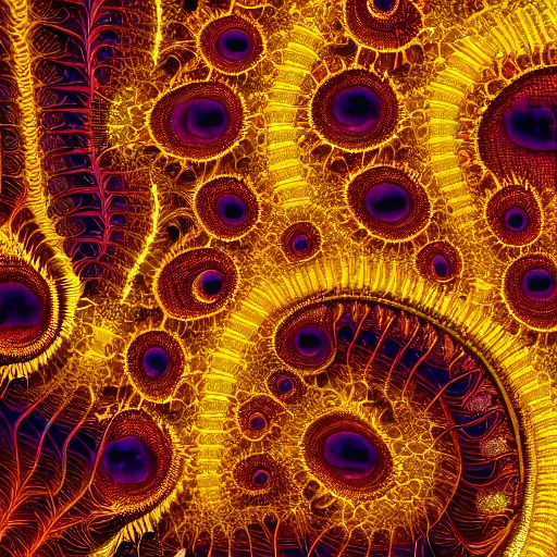 Prompt: Hyper detailed painting of a fractal plasma being covered in endless teeth as it devours the light of creation itself.