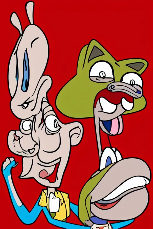 Image similar to cartoon drawing of ren and stimpy as older characters