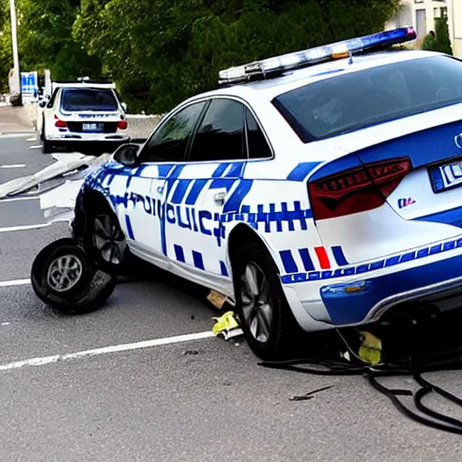 Prompt: audi crashed into police car