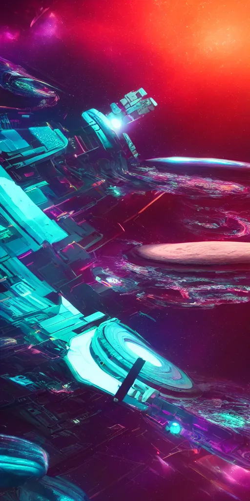 Image similar to interdimensional space cruiser zooming through an asteroid field, epic scale, psychedelic glitch art, trending on art station, photoreal, 8k, octane render