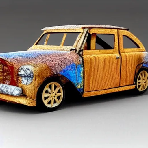 Image similar to russian car made out of wood, 4k, Hyperrealistic photo, Exquisite detail