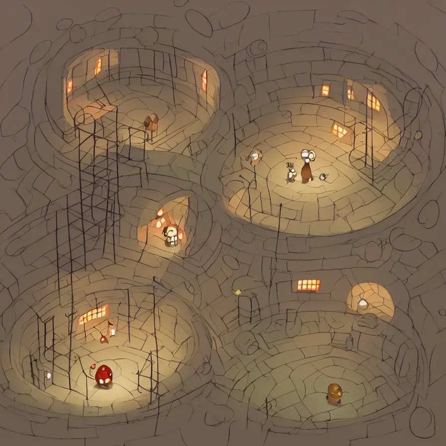 Image similar to Goro Fujita illustrating View of the house of an underground rabbit, with all the labyrinths that communicate with each other, art by Goro Fujita, ArtStation