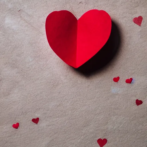 Prompt: a red heart made of paper