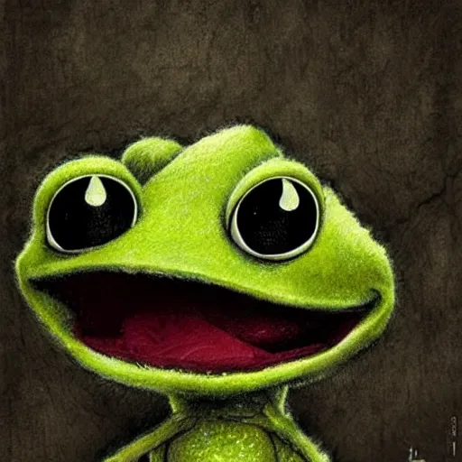 Image similar to michael karcz punk grunge cartoon drawing of kermit the frog. , in the style of corpse bride, loony toons style, horror themed, detailed, elegant, intricate