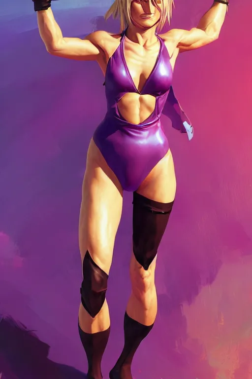 Prompt: fighter anime Cameron Diaz with purple leotard, long black hair wearing fighting cuffs in a fighting stance, digital painting, artstation, concept art, soft light, hdri, smooth, sharp focus, illustration, art by tian zi and craig mullins and WLOP and alphonse mucha