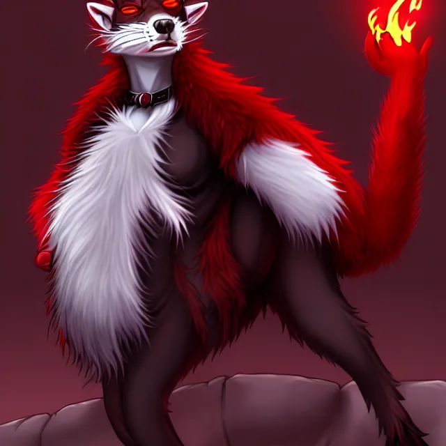 Image similar to furry - male - red - black - weasel - necromancer - fursona uhd ue 5 visual novel pc game expressions