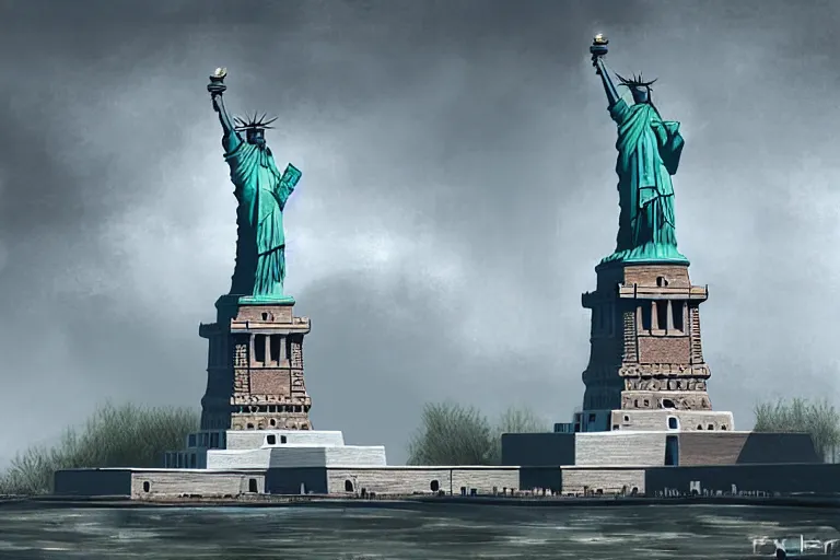 Prompt: The statue of liberty after nuclear fallout, concept art by Ray Lederer, fallout concept art, wallpaper, trending on art station