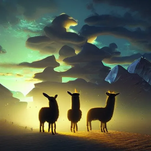 Prompt: teleporting llamas, ruuun! trending on artstation, anotomically correct, perfect lighting, calm scenery