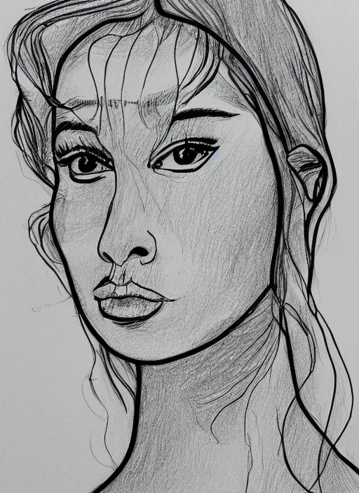 Image similar to single continuous line art drawing of a woman's portrait