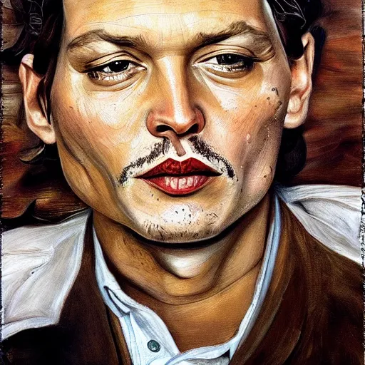 Image similar to high quality high detail painting by lucian freud, hd, portrait of johny depp