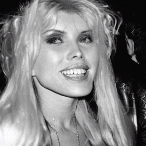 Image similar to young Debbie Harry having a good time at a late 1970s disco club