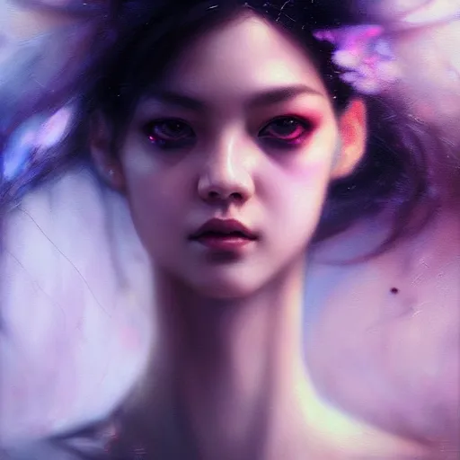 Image similar to rose of blackpink, hyperrealistic portrait, bladerunner street, by karol bak and agnes cecile, fantasy art, photo realistic, dynamic lighting, artstation, poster, volumetric lighting, very detailed face, intricate complexity, rule of thirds, 8 k, award winning