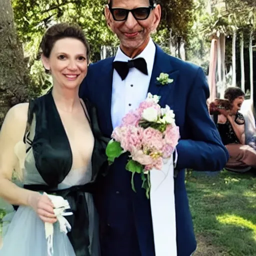 Image similar to Jeff Goldblum marries a dinosaur, photo