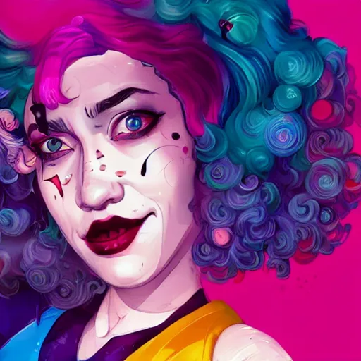 Image similar to julia garner as harley quinn as delirium of the endless, the sandman, rainbow clothes, clean cel shaded vector art. shutterstock. behance hd by lois van baarle, artgerm, helen huang, by makoto shinkai and ilya kuvshinov, rossdraws, illustration