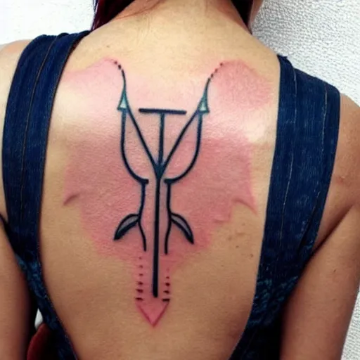 Prompt: a tattoo of a magic fork across a female back, rich beautiful colors