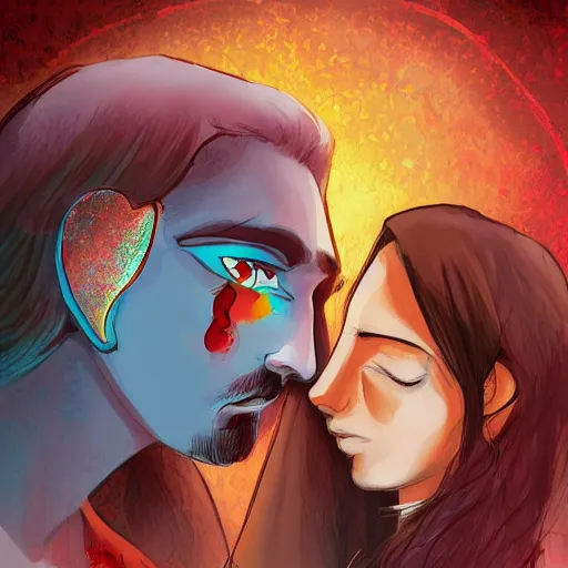 Prompt: both the guy jintu and the girl munmi dies and goes to hell where the god of death grants them a second chance to live on earth for seven days. at the end of one week, they must decide who gets to live. digital artwork