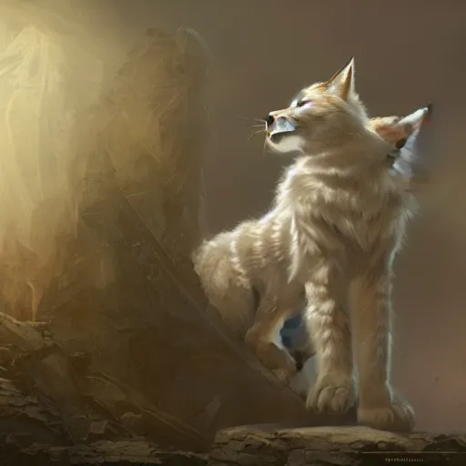 Image similar to white anthropomorphic lynx cat full body by craig mullins and noriyoshi ohrai, furry art, steampunk fantasy style, 4 k, trending on artstation