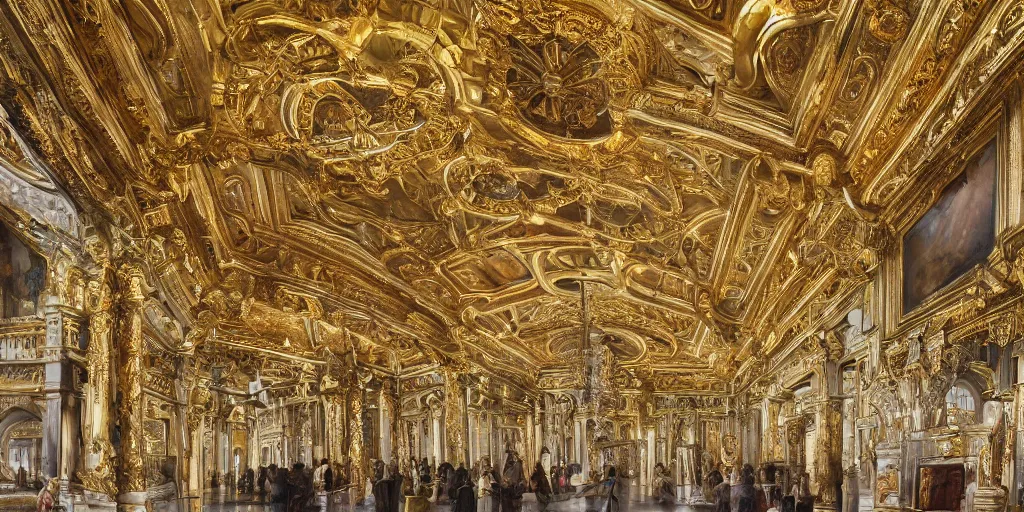 Image similar to beautiful ornate heavenly marble and gold rococo megastructure in the style of heironymus bosch, extremely intricate masterpiece, hyper detailed, realistic heavenly lighting, hd