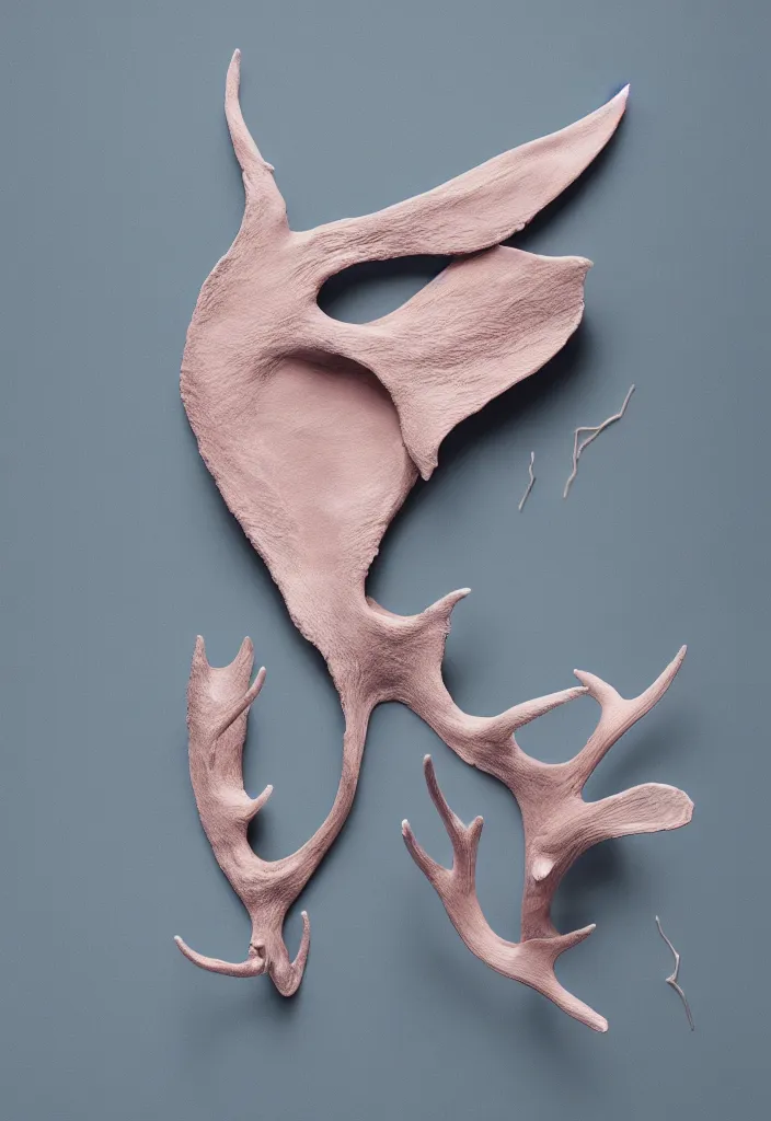 Prompt: delicate pale pink guts, antlers ,melted wax, sharp slate. complementary color scheme. national geographic. 8k, rendered in octane, smooth gradients. blue whale