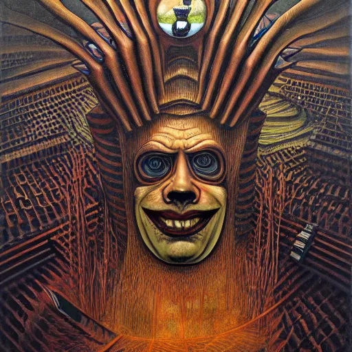 Prompt: anonymous by jacek yerka, alex gray, zdzisław beksiński, dariusz zawadzki, jeffrey smith and h.r. giger, oil on canvas, 8k highly professionally detailed, trending on artstation