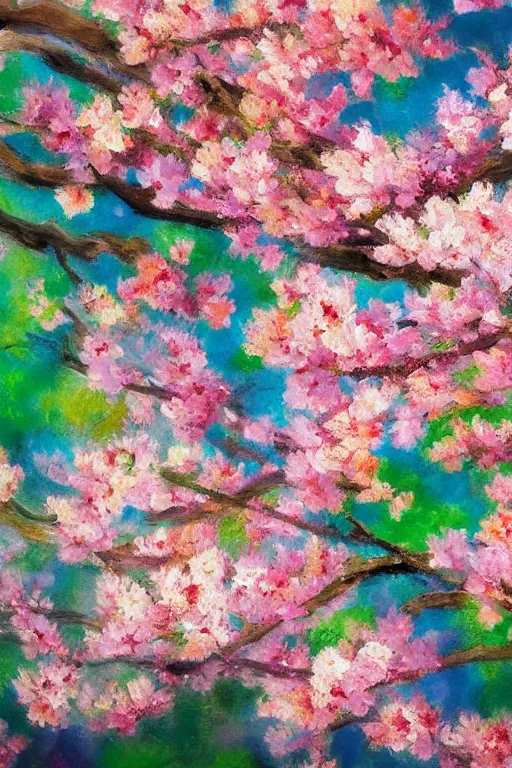 Prompt: Hanami flowers in impressionism style, close up painting