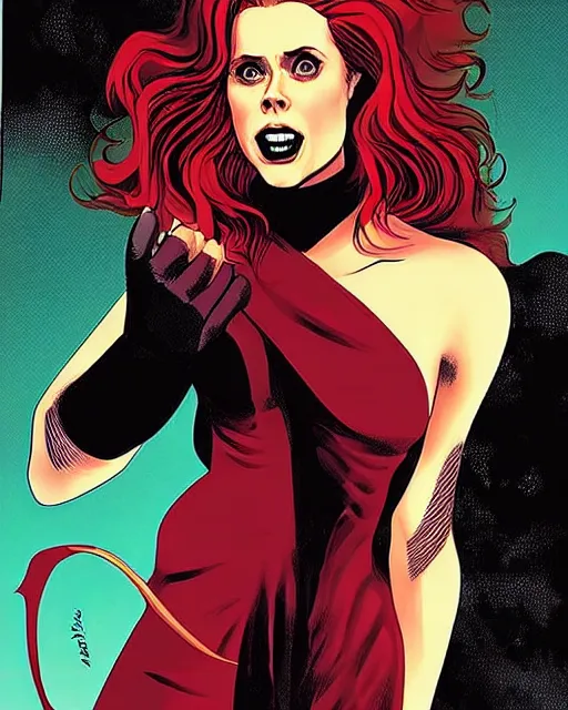 Prompt: vampire : : rafeal albuquerque comic art, peter mohrbucher : : gorgeous amy adams : : sharp teeth, open mouth sneer : : symmetrical face, symmetrical eyes : : gorgeous red hair : : magic lighting, low spacial lighting : :