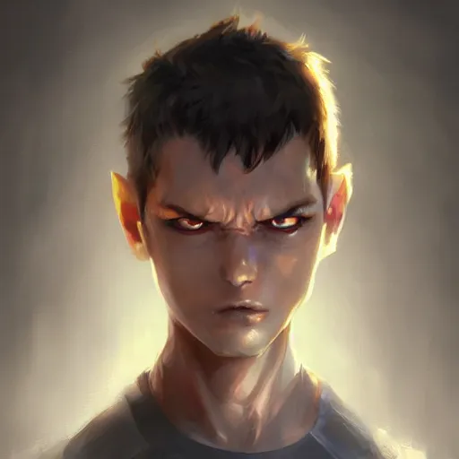 Image similar to Angry boy, glowing eyes, by Stanley Artgerm Lau, WLOP, Rossdraws, James Jean, Andrei Riabovitchev, Marc Simonetti, Yoshitaka Amano, ArtStation, CGSociety,