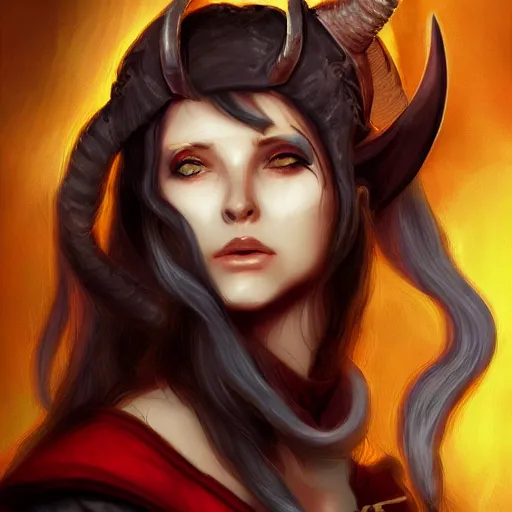 Image similar to Tiefling Bard, digital art, WLOP